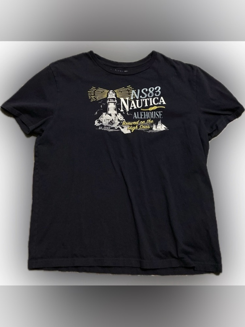 Nautica Men’s Black Graphic Tee - NS83 Alehouse Lighthouse Size XXL